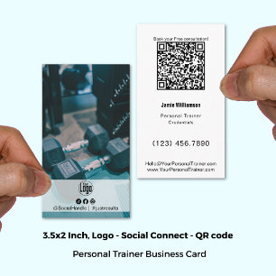 Bold Energetic Photo Logo Personal Trainer  Business Card