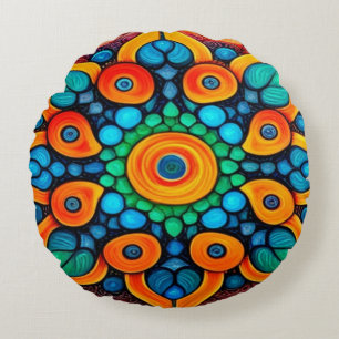 Bold Ethnic Mandala Round Pillow