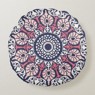 Bold Ethnic Modern Mandala boho chic Indian Yoga Round Pillow