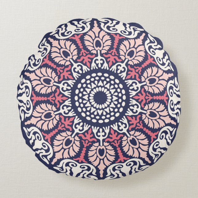 Bold Ethnic Modern Mandala boho chic Indian Yoga Round Pillow (Front)