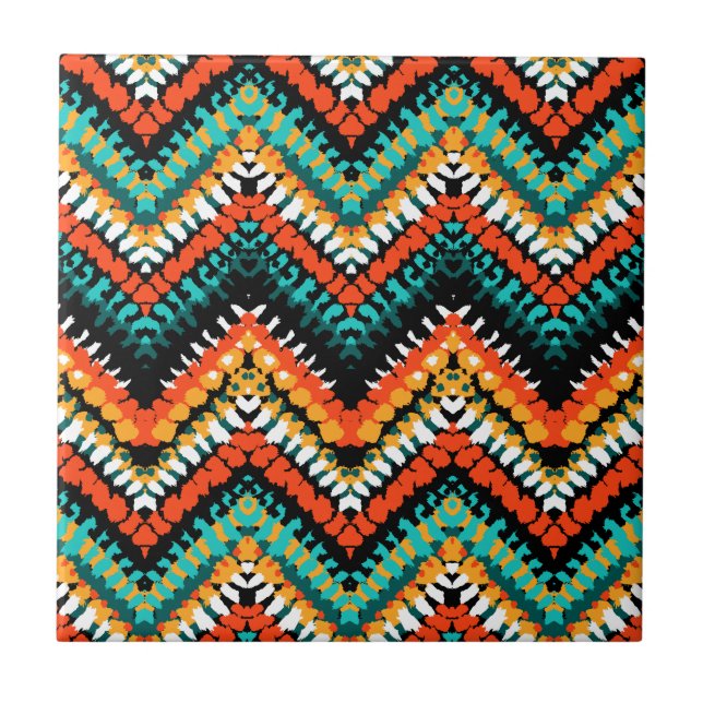 Bold Ethnic Native Tribal Pattern Ceramic Tile (Front)