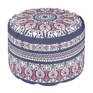 Bold Ethnic rustic modern mandala boho chic Indian Pouf