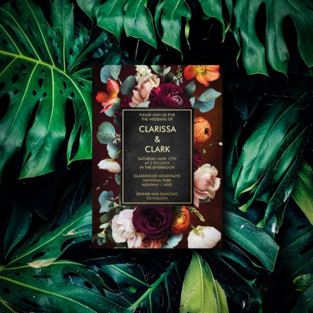 Bold Eucalyptus Wild Flower Orange Wedding Foil Invitation (Creator Uploaded)