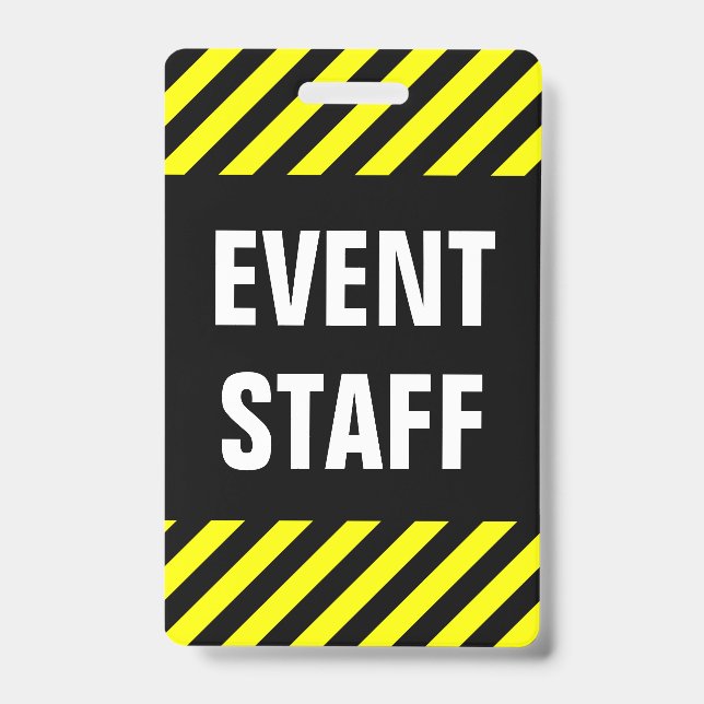 Bold "EVENT STAFF" + Black & Yellow Stripes Badge (Front)