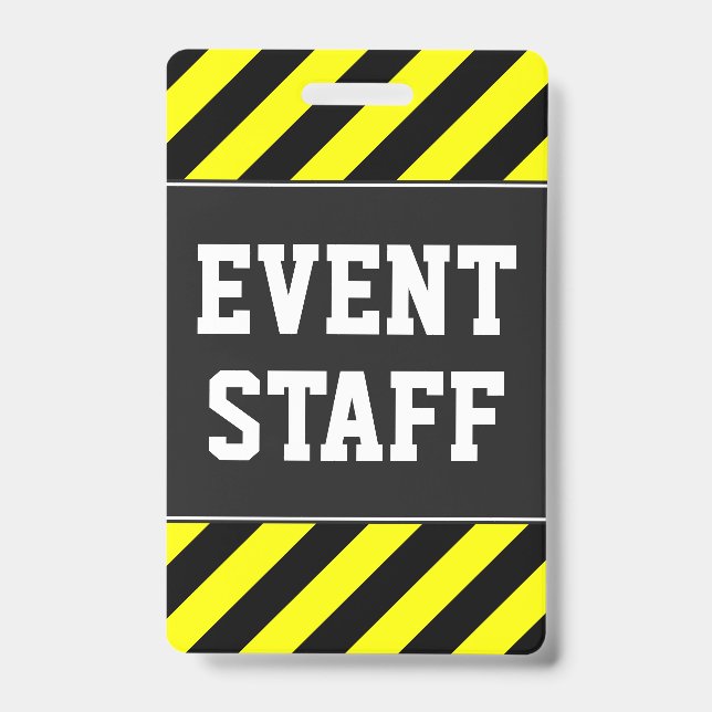 Bold "EVENT STAFF" + Yellow & Black Stripes Badge (Front)