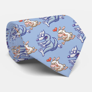 Bold ewe in love running after a scared wolf neck tie