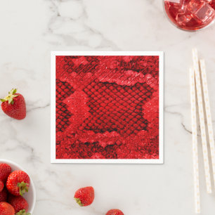 Bold exotic snake skin print texture pattern red napkins