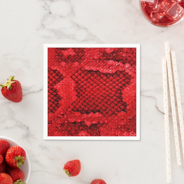 Bold exotic snake skin print texture pattern red napkins (Insitu)
