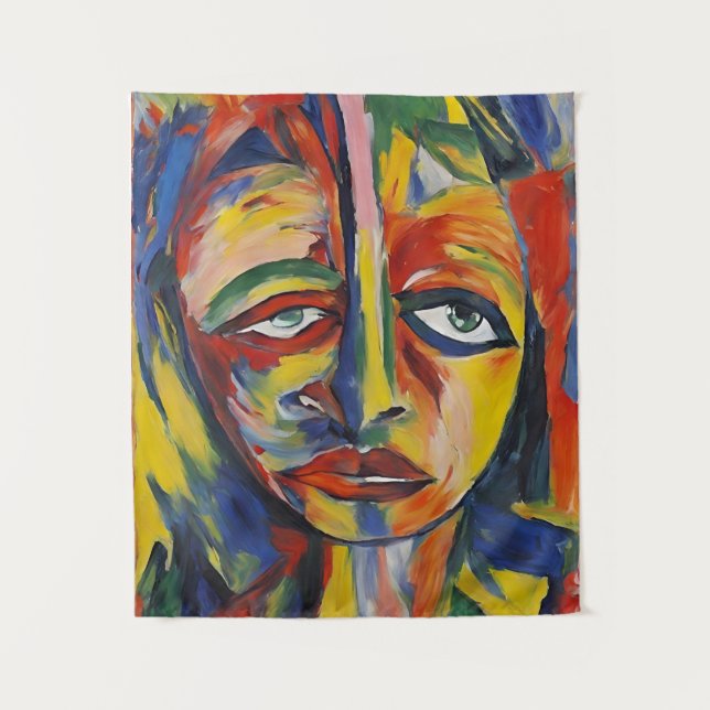 Bold Expressionist Portrait Emotional Abstract Art Tapestry (Front)