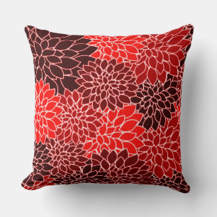 Bold Expressions Red Dahlia Flower pattern Throw Pillow