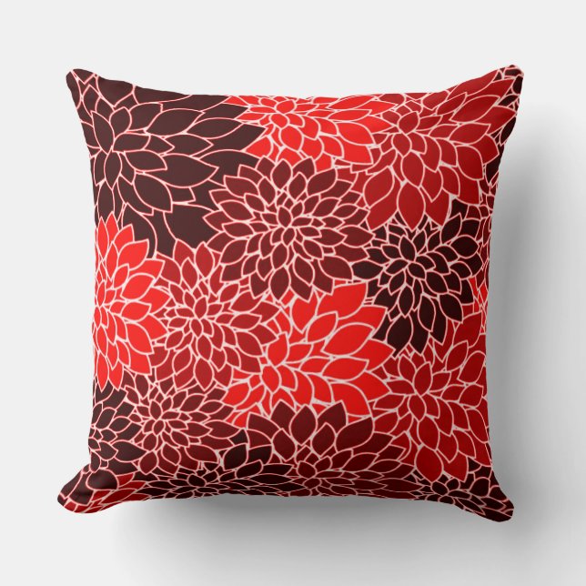 Bold Expressions Red Dahlia Flower pattern Throw Pillow (Front)