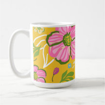 Bold Expressive Yellow Pink Flower Pattern Art
