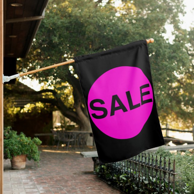 Bold Eye-Catching Neon Pink Black Sale Sign Flag  (In SItu)