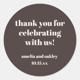 Bold Fall Brown Retro Custom Wedding Thank You Classic Round Sticker