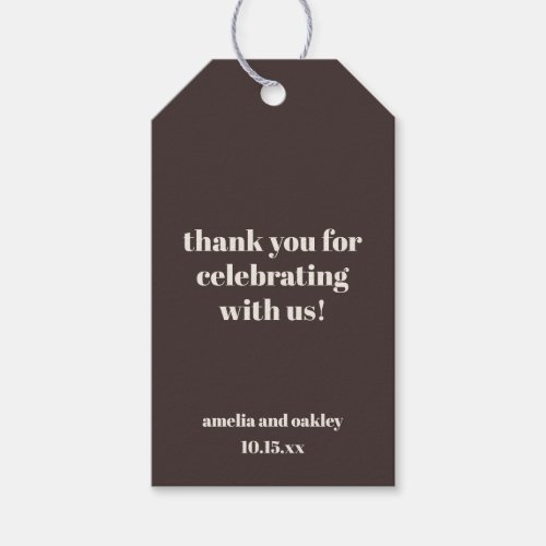 Bold Fall Brown Retro Custom Wedding Thank You Gift Tags