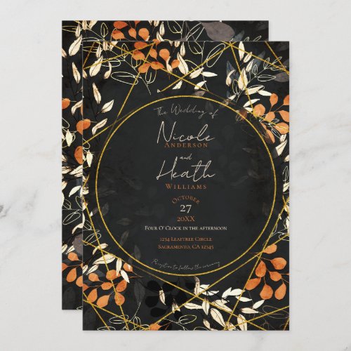 Bold Fall Dark Floral Orange Gold Wedding   Invitation