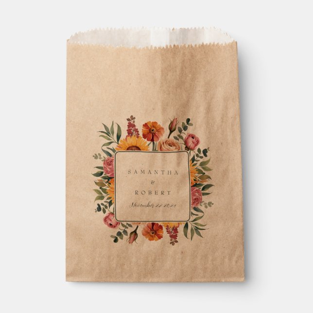 Bold Fall Floral Border Autumn Wedding Favor Bag (Front)