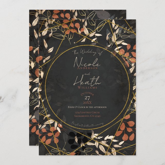 Bold Fall Floral Terracotta Grey Gold Wedding   Invitation (Front/Back)