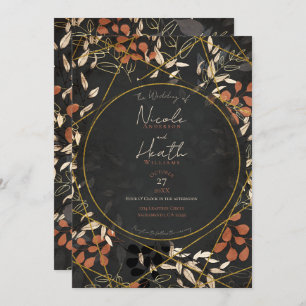 Bold Fall Floral Terracotta Grey Gold Wedding   Invitation