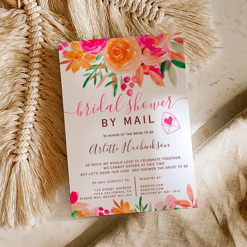 Bold fall floral watercolor bridal shower by mail invitation
