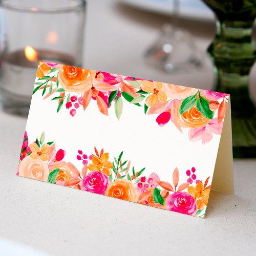 Bold fall floral watercolor bridal shower name place card