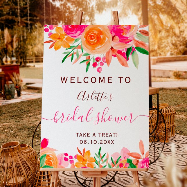 Bold fall floral watercolor bridal shower welcome foam board (Bold fall floral watercolor bridal shower welcome foam board)
