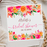 Bold fall floral watercolor bridal shower welcome napkins<br><div class="desc">Modern girly bold floral watercolor bridal shower napkin with bright orange,  peach,  pink,  and green flowers bouquet and elegant script font.</div>