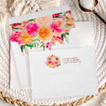 Bold fall floral watercolor chic bridal shower envelope<br><div class="desc">Modern girly bold floral watercolor bridal shower envelope with bright orange,  peach,  pink,  and green flowers bouquet and elegant script font.</div>