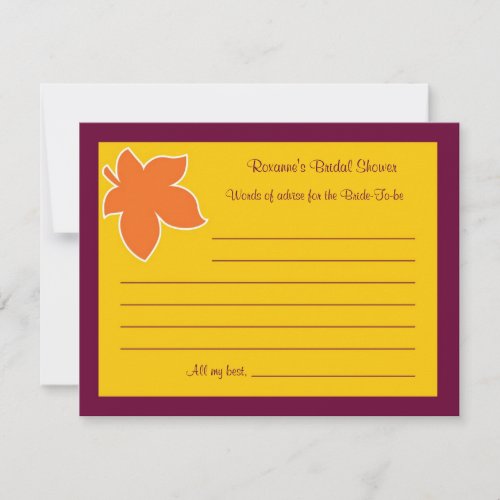 Bold Fall Leaves Bridal Shower Advise Card Invitations