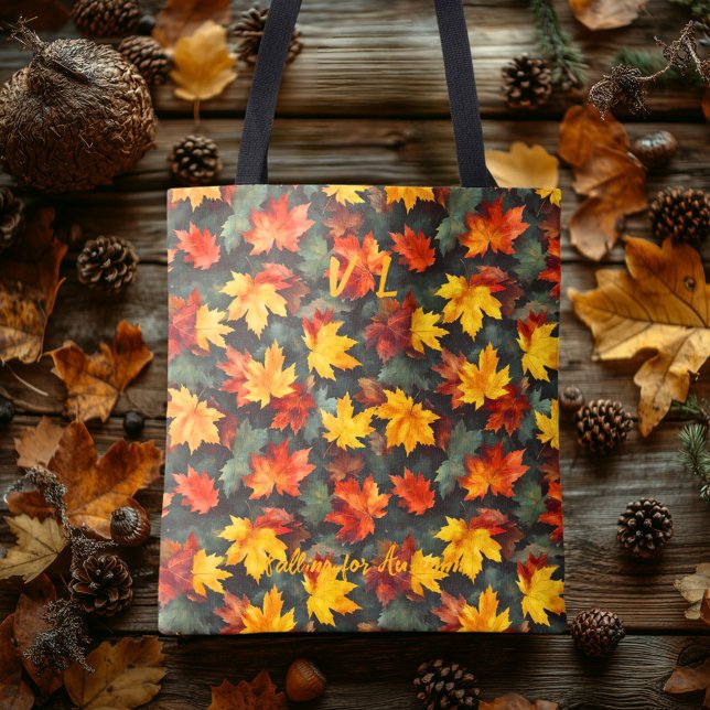 Bold Fall Leaves with Autumn Vibes Tote Bag (Creator Uploaded)