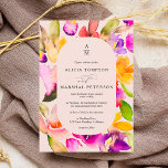 Bold fall oversize floral watercolor photo wedding invitation<br><div class="desc">Bold fall oversize floral watercolor photo wedding invitation with pink,  purple,  yellow,  green hues and bold abstract flowers and a geometric rounded rectangle shape on pastel blush pink,  add your photo at the back. Perfect for all season weddings.</div>