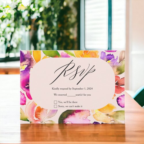 Bold fall oversize floral watercolor wedding RSVP card