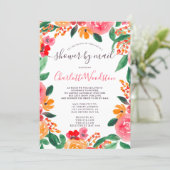 Bold fall pink orange floral bridal shower by mail invitation (Standing Front)
