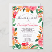 Bold fall pink orange floral bridal shower by mail invitation (Front)