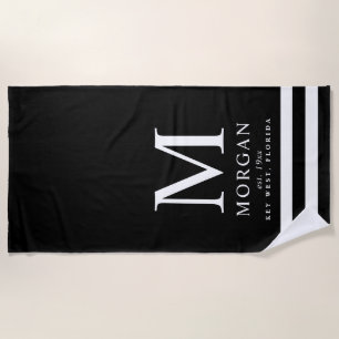 Bold Family Monogram Black   White Beach Towel