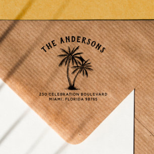 Bold Family Name & Palm Trees Return Address Self-inking Stamp