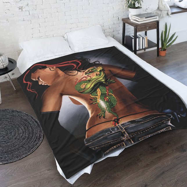 Bold  Fantasy Dragon Tattoo Woman Fleece Blanket (Creator Uploaded)