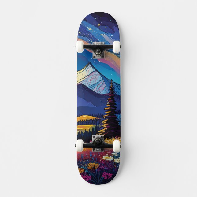 Bold Fantasy Mountain Landscape Cartoon Nature Skateboard (Front)
