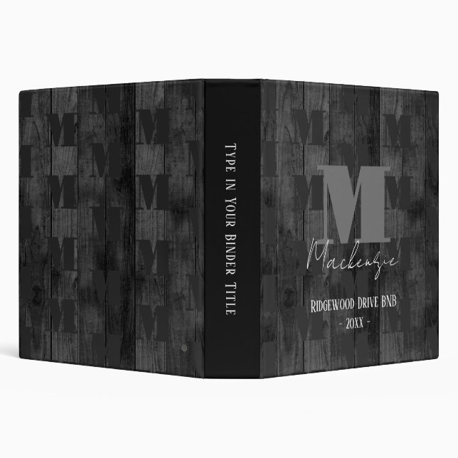 Bold Fat Letter Fancy Script Monogram wood  3 Ring Binder (Background)