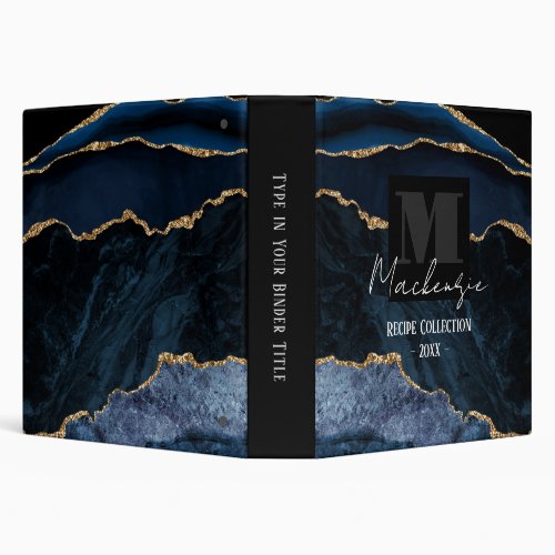 Bold Fat Letter Script Monogram Blue Agate Binder