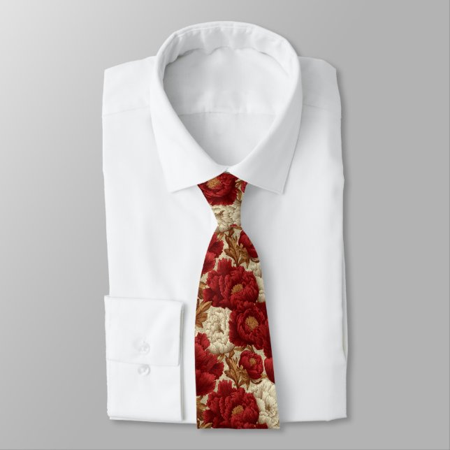 Bold Fathers Day Gift Peonies Flower Neck Tie (Tied)