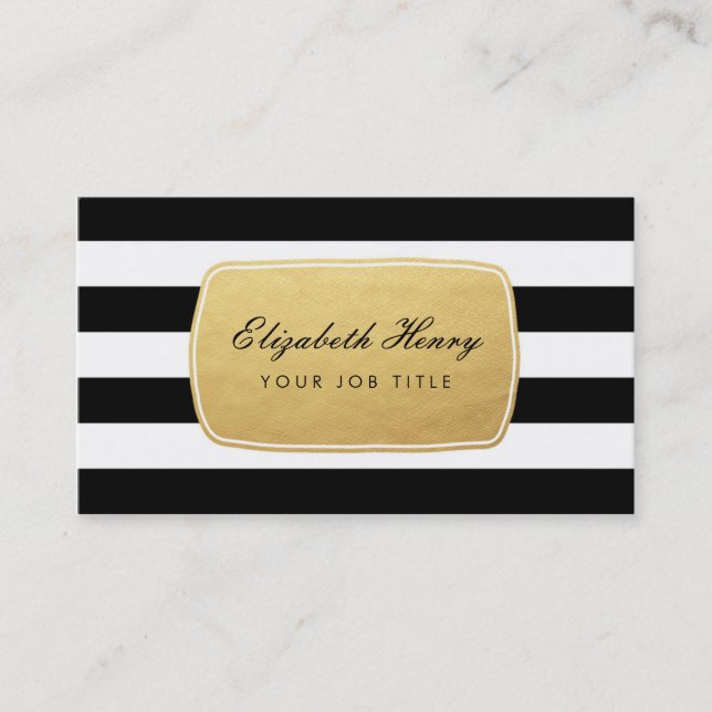 Bold Faux Gold Foil / Striped Business Cards (Front)