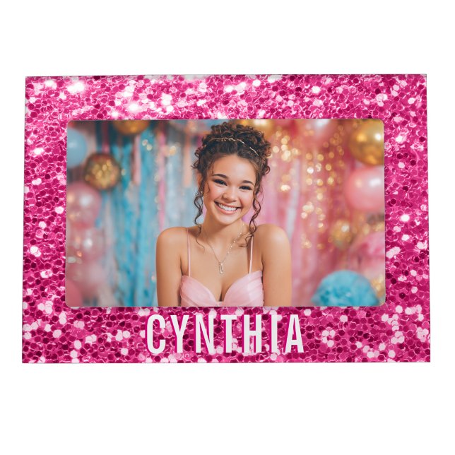 Bold Faux Hot Pink Glitter Stacked Monogram Magnetic Frame (Bold Faux Hot Pink Glitter Stacked Monogram Magnetic Frame)