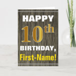 [ Thumbnail: Bold, Faux Wood, Faux Gold 10th Birthday + Name Card ]