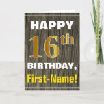 [ Thumbnail: Bold, Faux Wood, Faux Gold 16th Birthday + Name Card ]