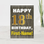 [ Thumbnail: Bold, Faux Wood, Faux Gold 18th Birthday + Name Card ]