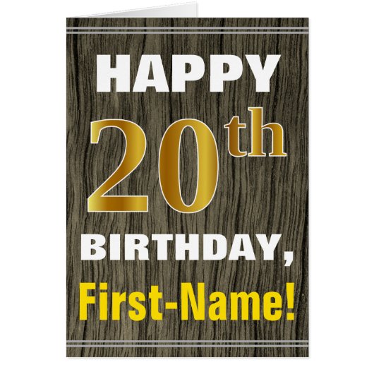 Bold, Faux Wood, Faux Gold 20th Birthday + Name (Front)
