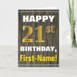 [ Thumbnail: Bold, Faux Wood, Faux Gold 21st Birthday + Name Card ]