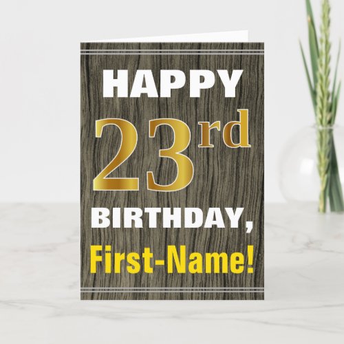 Bold Faux Wood Faux Gold 23rd Birthday  Name Card