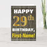 [ Thumbnail: Bold, Faux Wood, Faux Gold 29th Birthday + Name Card ]